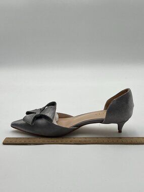 XYD Grey D'Orsay Kitten Heel Bridal Bowknot Pumps Elegant Pointed Toe Shoes